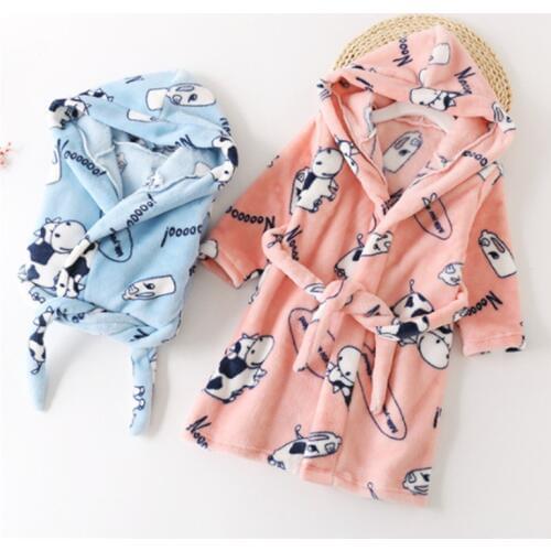 Toddler Baby Boys Girls Flannel Warm Bathrobe Children Sleepwear Hooded Bath Robes Night-robe Pajamas Kids Clothes Dressing Gown