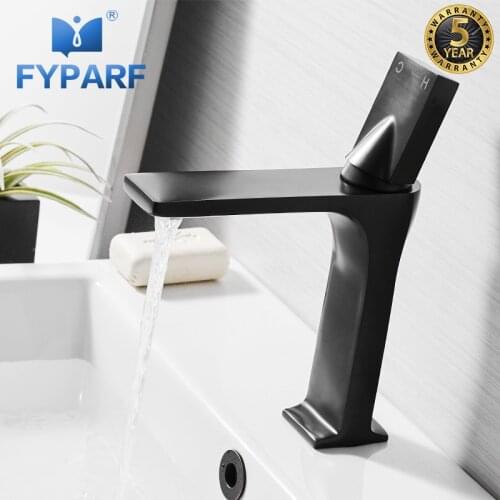 FYPARF Contemporary Waterfall Faucet for Bathroom Basin Mixer Cold and Hot Black Faucet Single Handle Bathroom Taps Water Crane