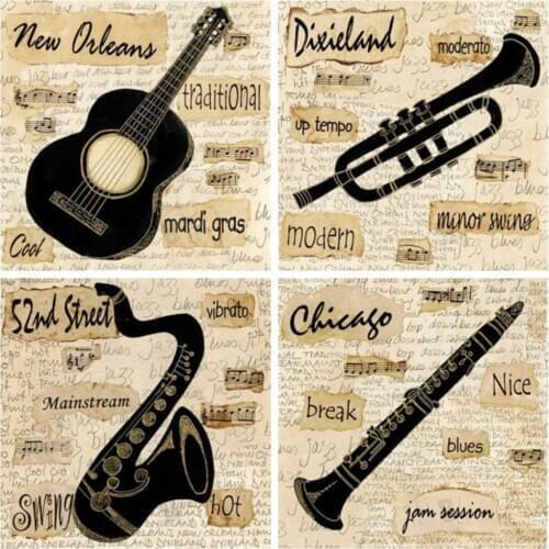 HUACAN Full Square Diamond Painting Music Instrument 5D DIY Diamond Embroidery Mosaic Landscape Decoration Home Rhinestones