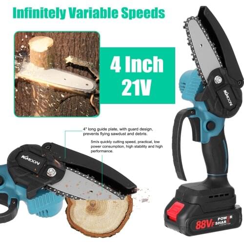 KKmoon 21V 4inch Portable Electric Pruning-Saw 388VF Small Wood Spliting Chainsaw Brush Motor One-handed Woodworking Tool