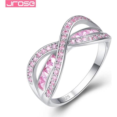 JROSE Esate Fashion Round Cut Wholesale Jewelry Pink Red Cubic Zirconia Silver Ring For Women Size 6 7 8 9 Love style Gifts