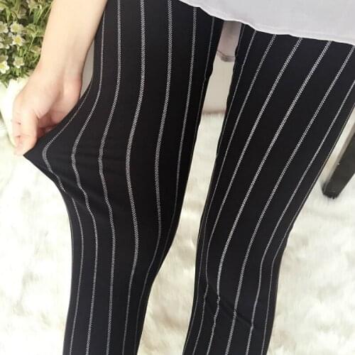 Leggings Woman Spring Autumn Fashion Black White Stripes Leggings Elastic Workout Fitness Pants Elastic Waist Casual Trousers