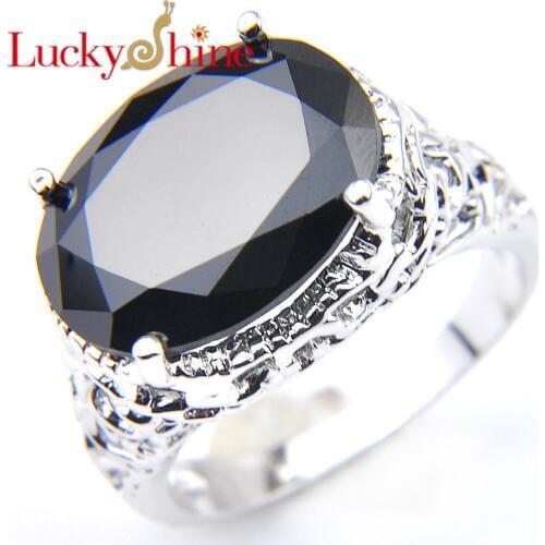 Luckyshine New Oval Crystal Zircon Ring Silver Plated Black Onyx Stone For Women Fashion Wedding Jewelry Ring
