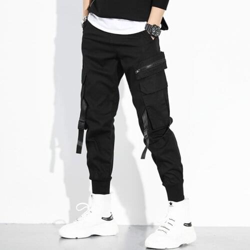 Baggy Cargo Pants Men Hip Hop Pants Men Punk Streetwear Pants Loose Male Fashion Pocket Ribbon Youth Boy Pantalon Homme New