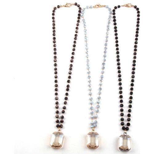 Fashion 40cm Glass Bead Chain Crystal Pendant Necklace Women Lariat Necklaces