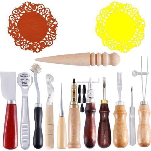 14Pcs/set DIY Leather Craft Tools Kit Hand Edge Cut Punch Carving Work Saddle Leathercraft