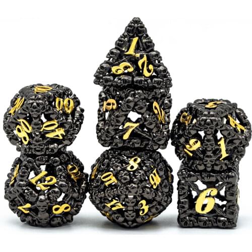 Cusdie Hollow Metal Skull D&D Dice Set, 7 PCs DND Dice, Polyhedral Dice Set, for Role Playing Game MTG Pathfinder