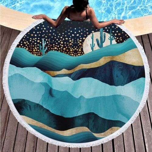 Nordic Ink Landscape Oversized Round Printed Beach Towel Flow Summer Vacation Shawl
