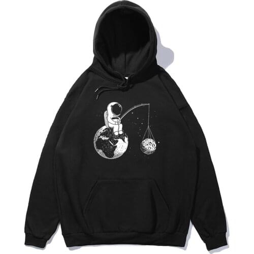 2021 New Autumn American Style Trend Astronaut Print Hooded Sweater Men Plus Velvet Thick Loose Oversize Couple Jacket Casual