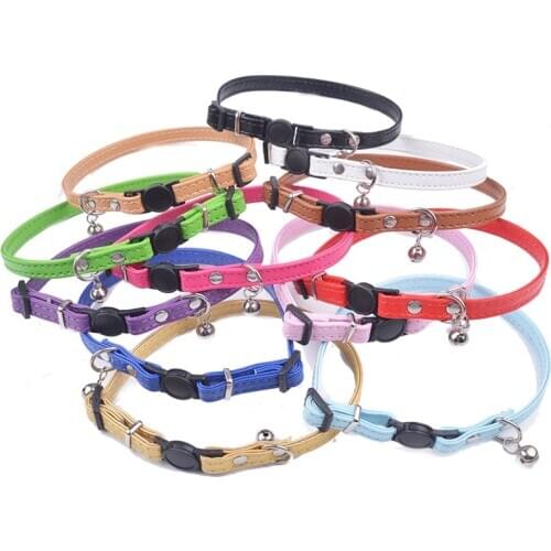 Cute Bells Cat Collars Pu Leather Puppy Pet Cat Products Adjustable Quick Release Buckle For Cats Pink Purple Rose Black