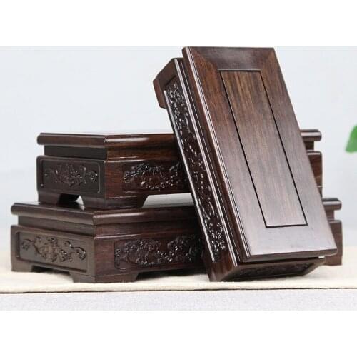 11-25cm Diameter Ebony Carved Base With Bat Pattern Craftwork Rectangle Wood Base Flower Vases Stone Jade Teapot Aquarium Base