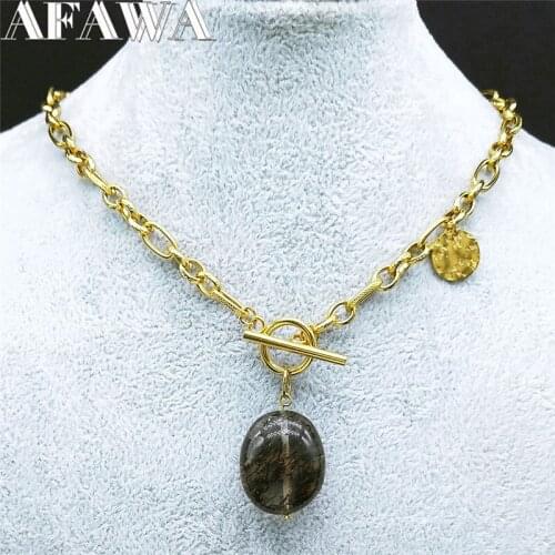 2021 Stainless Steel Crystal Chain Necklace for Women Gold Color Statement Necklace Jewelry acero inoxidable joyeria NZ22S02