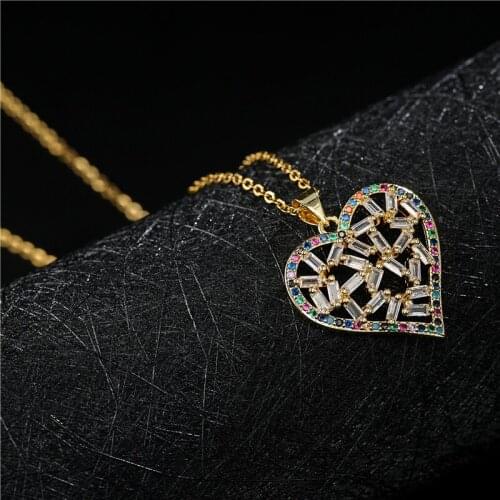 NEWBUY Unique Design Hollow Heart Pendant Necklace For Women Luxury Cubic Zirconia Jewelry Femme Bijoux Women Wedding Jewelry