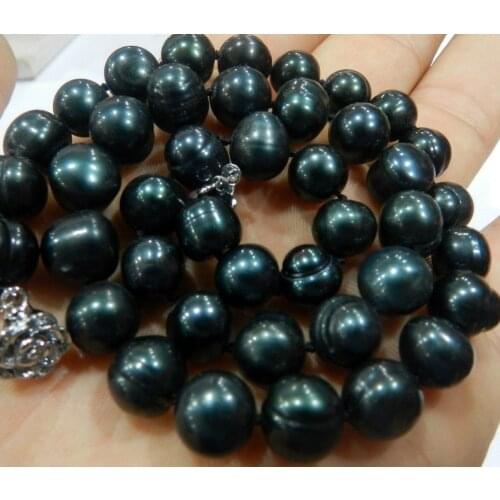 GENUINE 9-10MM BLACK NATURAL TAHITIAN PEARL NECKLACE 18