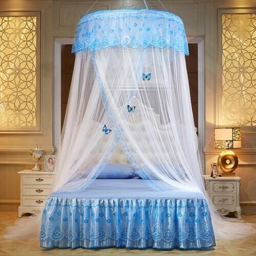Hung Dome Mosquito Net Folded Lace Polyester Round bed curtain Canopy Netting Mesh Summer Sleeping Curtain with Butterfly Q