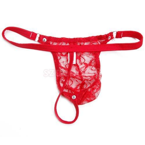 Sexy Red Mens Underwear Jockstrap Thong Underpants Lace Pouch