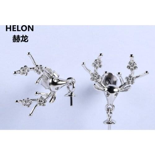 925 Sterling Silver White Gold Color Stud Earrings Women Fine Jewelry Setting for 5mm-9mm Pearl or Round Bead Semi mount Cute