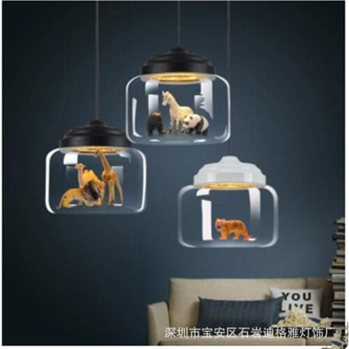 Nordic restaurant glass chandelier creative animal kindergarten classroom childrens room cartoon chandelier fixture 220V