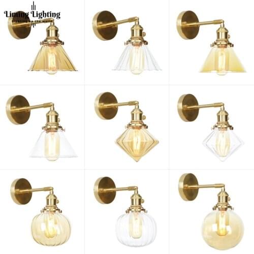 Modern Brass Loft Decor Nordic Copper Vintage Glass Stairs Led Wall Light Lamp Bathroom For Home Living Room Bedroom Wall Sconce