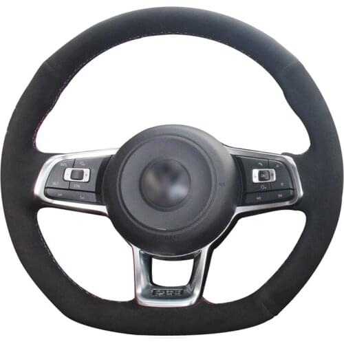 Hand-stitched Black Suede Car Steering Wheel Cover for Volkswagen VW Golf 7 GTI Scirocco Tiguan Allspace (R-Line) Jetta (GLI)
