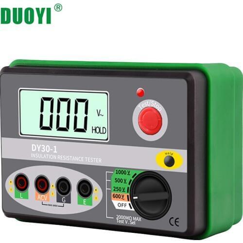 DUOYI DY30-1 Digital Insulation Resistance Tester Meter 2000M 0hm 250V 500V 1000V Megohmmeter Voltmeter Car Circuit Test Repair