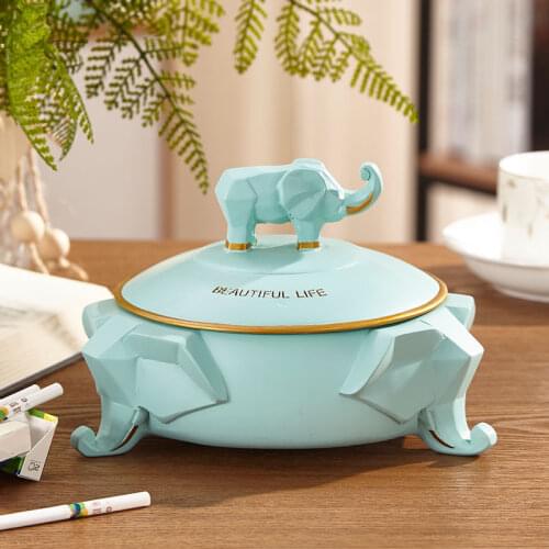 Creative Resin Simple Elephant Ashtray with Lid Large Stylish Living Room Cigar Ash Cup Nordic Home Decoration Smoking Cylinder