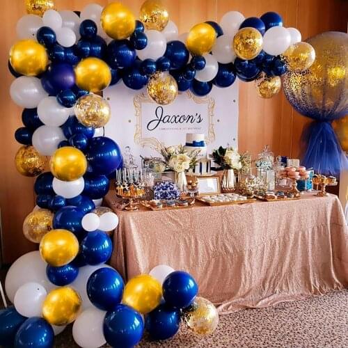 127pcs Balloon Arch decor Birthday Party Navy Blue White and Gold Confetti Chrome Balloons For Little Prince Party Baby shower