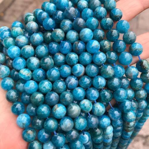 Top Quality Genuine Natural Apatite Stone Beads No Dyed Round Loose Blue Apatite Stone Beads For Jewelry Making 6/8/10/12mm
