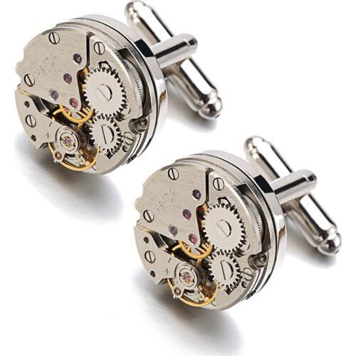 Lepton Watch Movement Design Cufflinks Stainless Steel Steampunk Gear Watch Mechanism Cuff links for Mens Relojes gemelos
