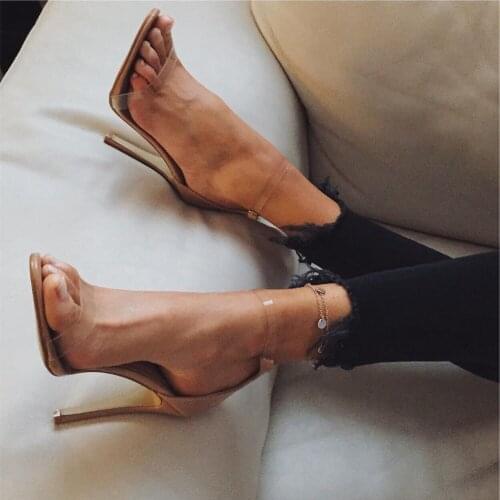 High Quality PVC Women Buckle Strap Sandals 9CM Super Thin Heels Waterproof Female Transparent Ladies Wedding Party Shoes