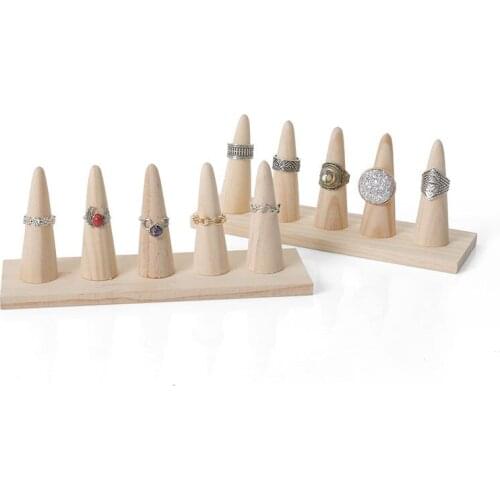 1set Wooden Ring Jewelry Display Rack Organizer Stand Cone Shape Holder