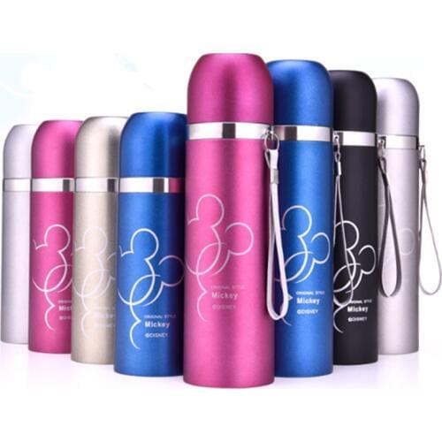 1Piece 350mL 500mL Disney Mickey Cartoon Cup Vacuum Insulation Bullet Bottle Stainless Steel Thermos Cup Portable Outdoor Bottle
