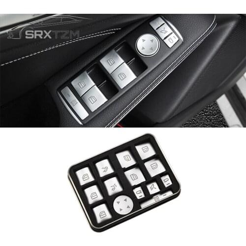 SRXTZM 14pcs Car Door Window Lift Adjust Button Switch Cover Trim Sticker For Mercedes Benz A/B/C(W204)/E(W212)/GLA /CLA/ GLK