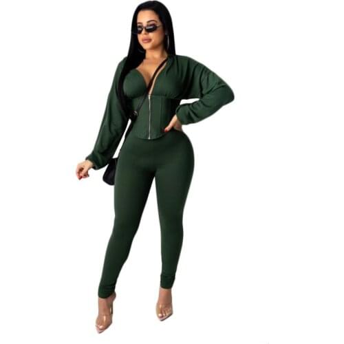 2020 Fall/winter Womens Clothing Solid Color Hooded Zipper Cardigan And Slim Pants Two-piece Casual Fashion Wn