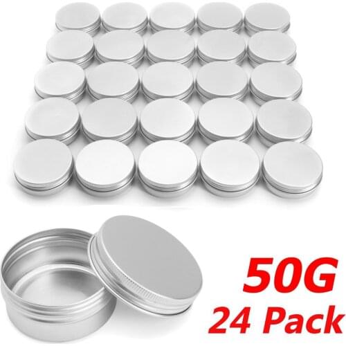 24 Pieces Empty Metal Aluminum Round Tin Can Box Silver Cosmetic Cream Can Pot Box Storage Spice Vanilla Container Threaded Lip