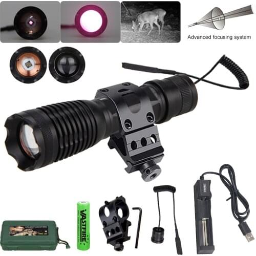 3W 940 nm LED Flashlight Torch Zoomable Focus Infrared Radiation IR Lamp Night Vision Hunting Torch+20mm Rail Scope Mount+18650