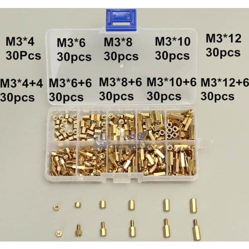 300Pcs M3 Male-Female Brass Hex Column Standoff Support Spacer Pillar For PCB Board 3mm Nuts Screw Pillars Set