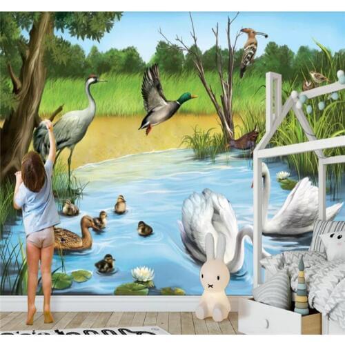 Custom 3d wallpaper Nordic oil painting landscape Swan TV sofa wall decoration painting high quality waterproof material
