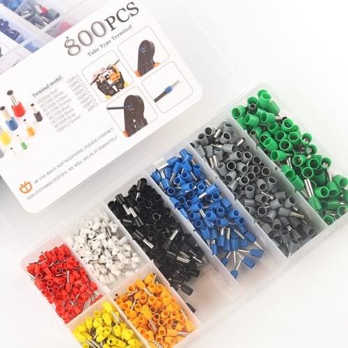 800 PCS VE Tubular Terminal Box-packed Electrical Tube Ferrule Terminal Insulated Wire Connector Crimping Terminals Kit Set