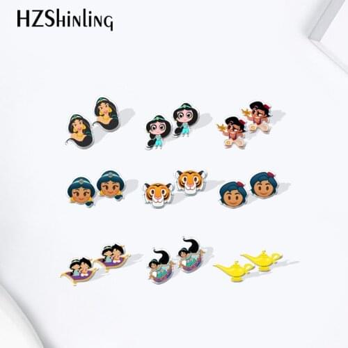 Alladin jasmine Princess Cartoon Anime Acrylic Stud Earrings Resin Epoxy Ear Jewelry
