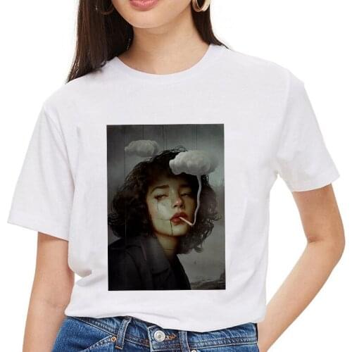 Retro abstract woman printed t shirt women Harajuku New summer t-shirt female top Casual fashion aesthetics tshirt Short sleeve