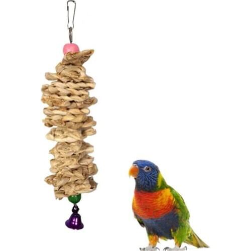 20pcs/lot Bird toys Parrot Toy with Bell Natural Wooden Grass Chewing Bite Hanging Cage Swing Climb Chew Toys