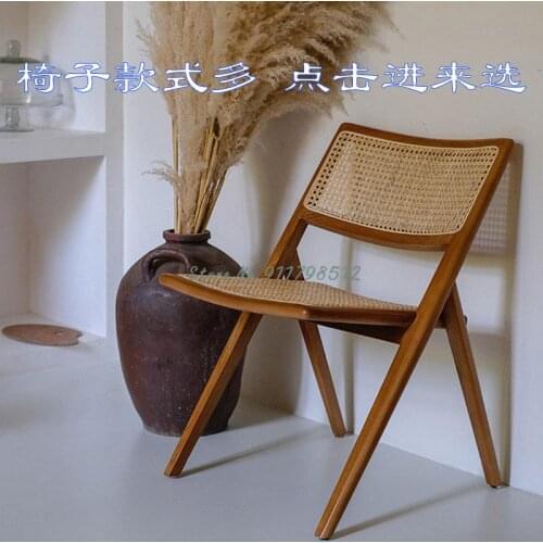 Ins solid wood rattan dining chair middle ancient nordic living room dining room backrest casual coffee makeup chair dining chai