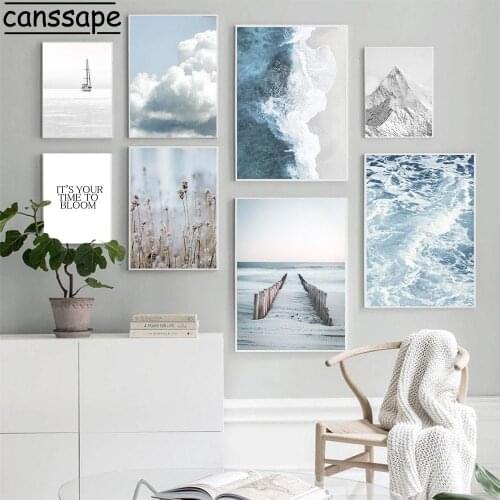 Nordic Wall Art Canvas Painting Iceberg Poster Reed Print Boat Posters Cloud Sea Prints Landscape Wall Pictures Home Decor