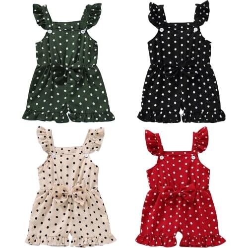Toddler Baby Girls Ruffles Dot Printed Bowknot Suspender Romper Jumpsuit Summer Infant Newborn Clothes playsuit outfits 2021