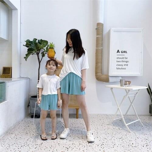 2021 Summer wear net red parent-child home clothing set short-sleeved shorts long pants three-piece set