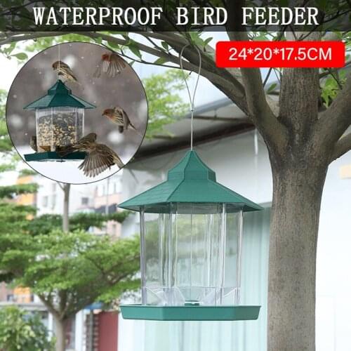 Green Bird Feeder Hanging Gazebo Seed Peanut Food Container Waterproof Viewing Bird Feeder for Outdoor Garden Decoration