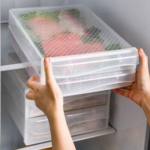 Double Drawer Dumpling Box Refrigerator Frozen Dumpling Storage Box Transparent Food Grade PP Storage Box