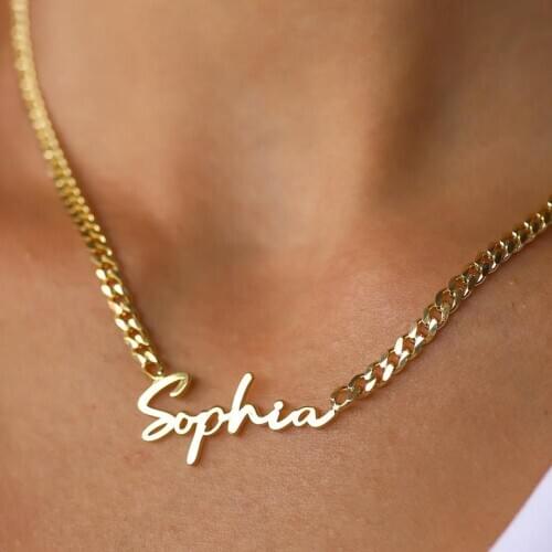 4MM Cuban Chain Personalised Custom Name Necklaces For Women Nameplated Jewelry Rose Gold Number Letter Necklace XMAS Gifts BFF