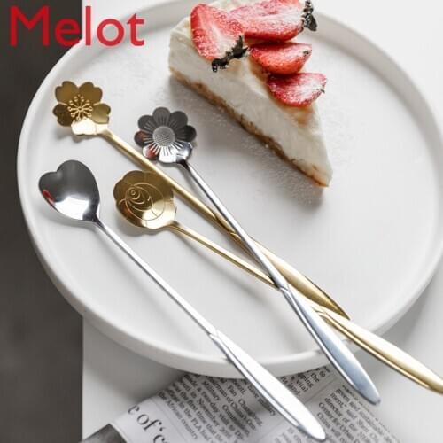 3 Put Cute Flowers Stainless Steel Spoon Long Handle Spoon Creative Personality Coffee Stir Spoon Dessert Spoon Free Shipping